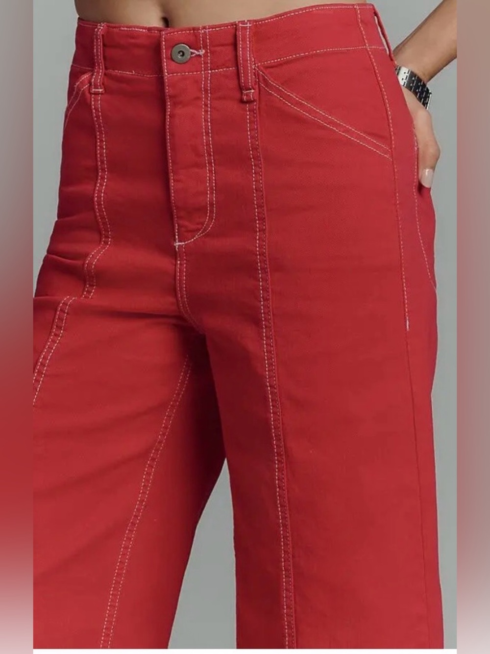 Anthropologie Maeve The Delaney Seamed Wide Leg Red Jeans - Picture 2 of 10